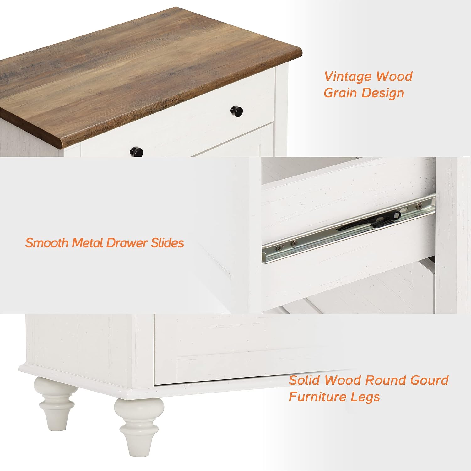 WAMPAT Farmhouse Set of 2 End Table with 6 Drawers, Large Mid Century Modern Wood Bedside Table Night Stand, Wide Sofa Side End Table 6 Drawers for Living Room, Bedroom, White