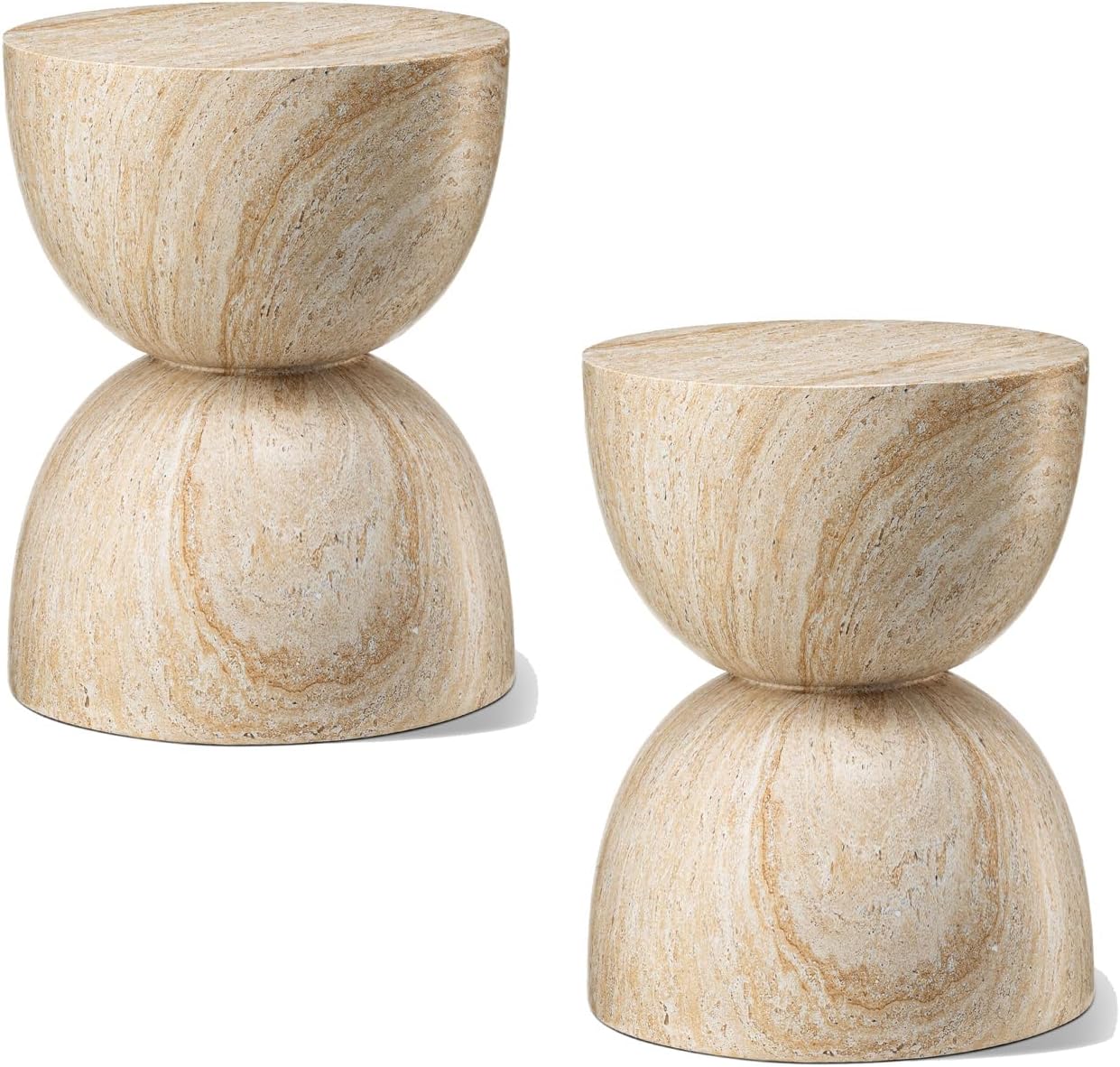 Glitzhome Outdoor Side Table Set of 2, 17.75' H Decorative Garden Stool MGO Hourglass Faux Terrazzo End Table, Round Planter Stand for Indoor Outdoor Living Room Bedroom Patio Deck Poolside
