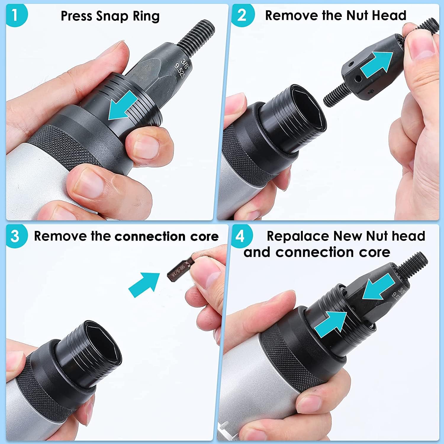 2-in-1 Electric Rivet Nut Gun for Rivets(1/8'', 5/32'', 3/16') & Rivet Nuts (1/4',5/16',3/8') with 2 Battery, Cordless Pop Rivet Insert Installation Tool