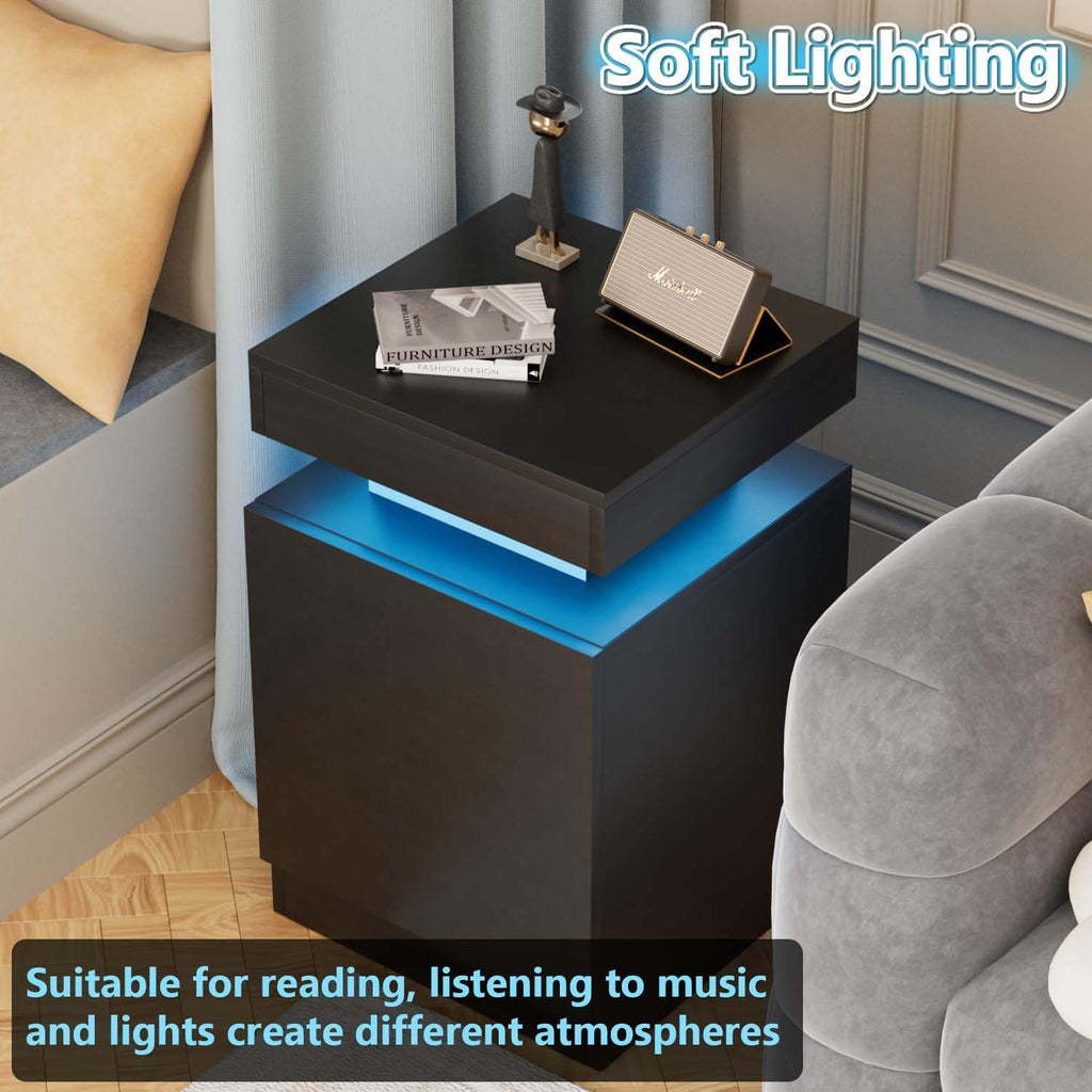 MXV Nightstand Set of 2 with LED Lights, 17.7in Night Stand with Storage Cabinet for Bedroom, Bedside Table with LED (Black, 17.7IN)