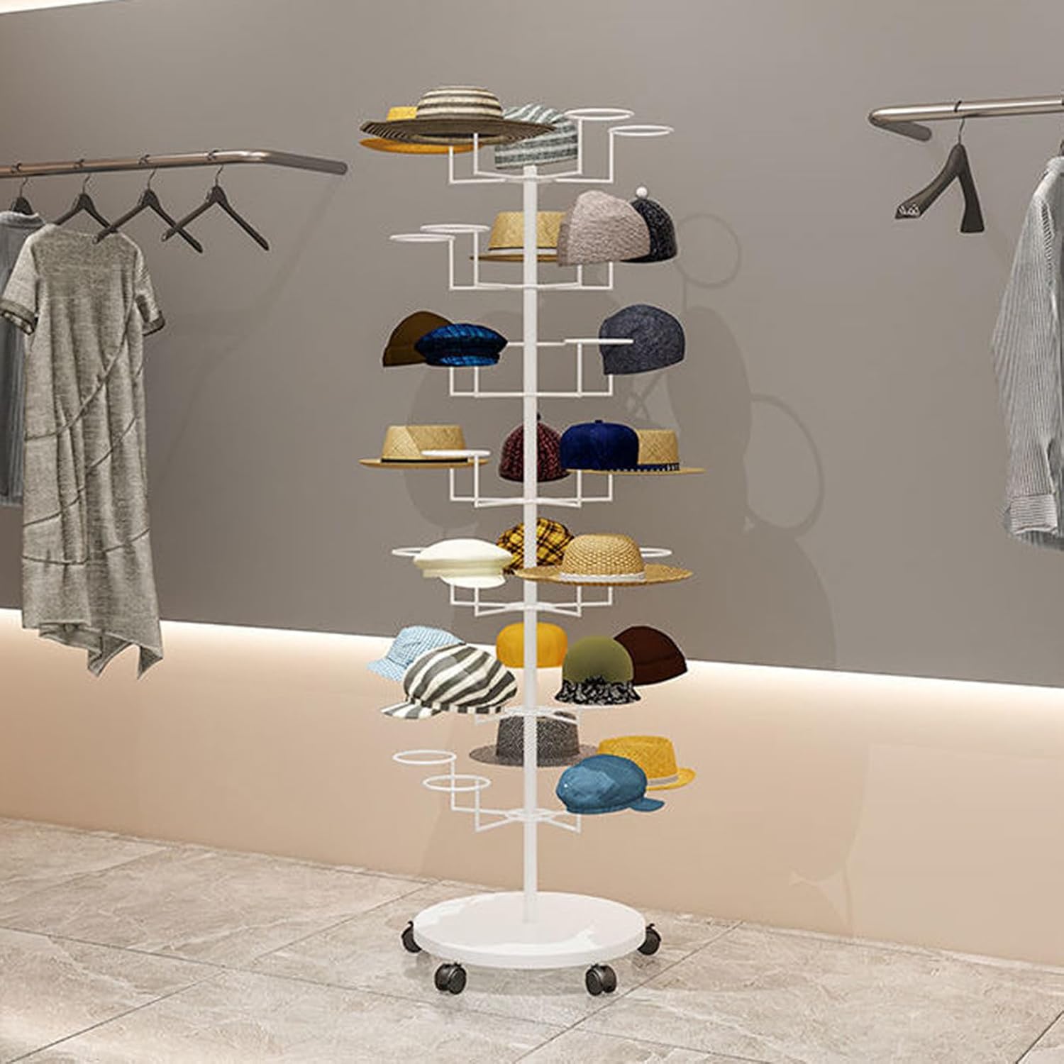 Hat Rack Helmet Stand Display Stand Hat Display Rack Rotating Floor-Standing Hat Stand Adjustable Hat Headwear Rack Baseball Cap Organizer with Wheels Metal Hat Storage Holders