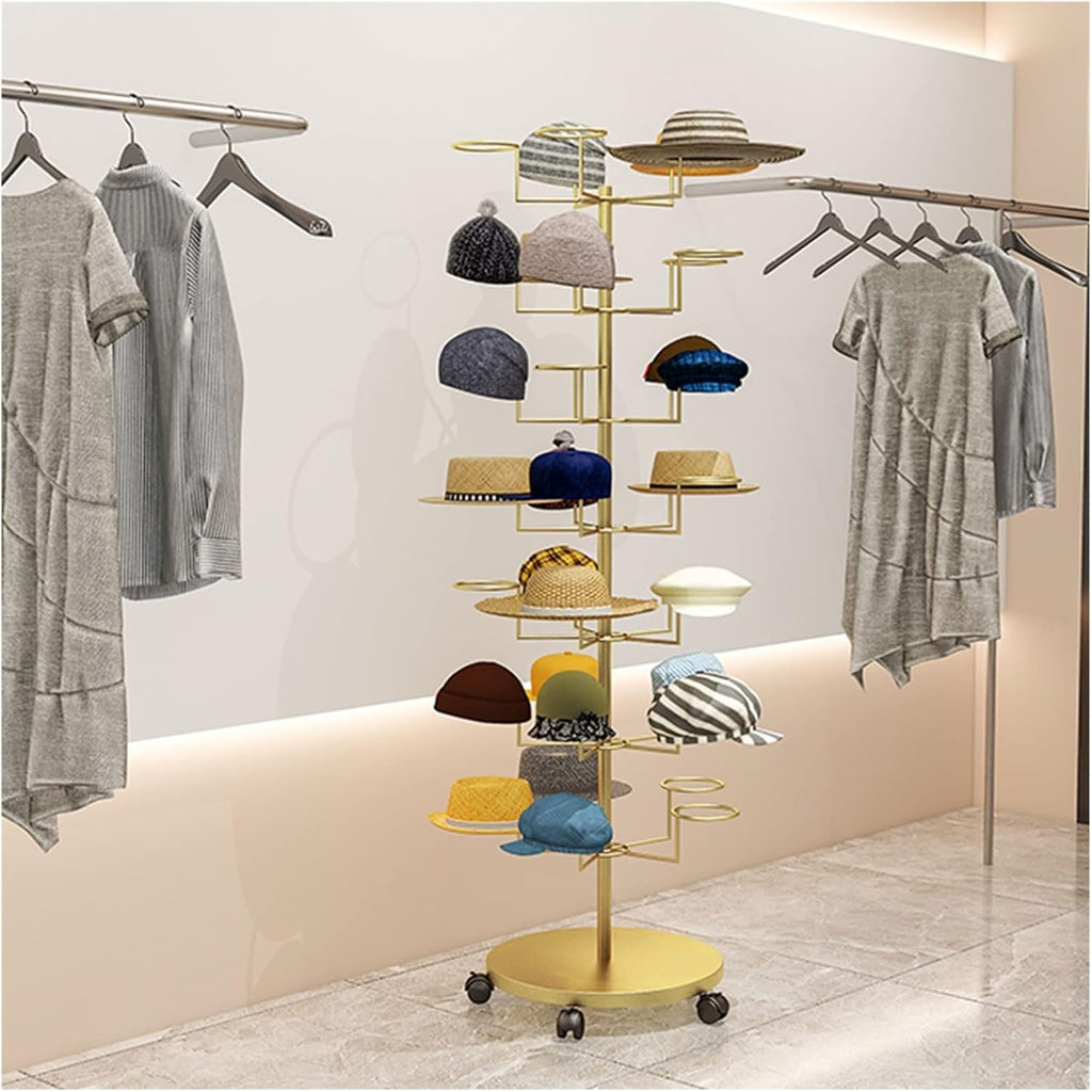 LIPJIA Hat Rack Hat Display Stand 7 Tiers Large Hat Racks Floor Stand with Wheels, Movable Standing Baseball Caps Display Holder - Place 35 Hats, Easy to Assemble