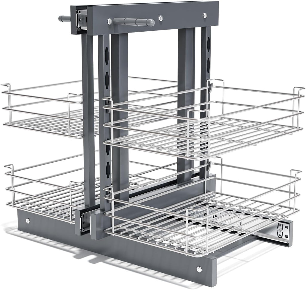 Blind Corner Pull Out Organizer for 32' Cabinet Left Open & Right Open Compatible 2 Tier 4 Shelves Adjustable Height