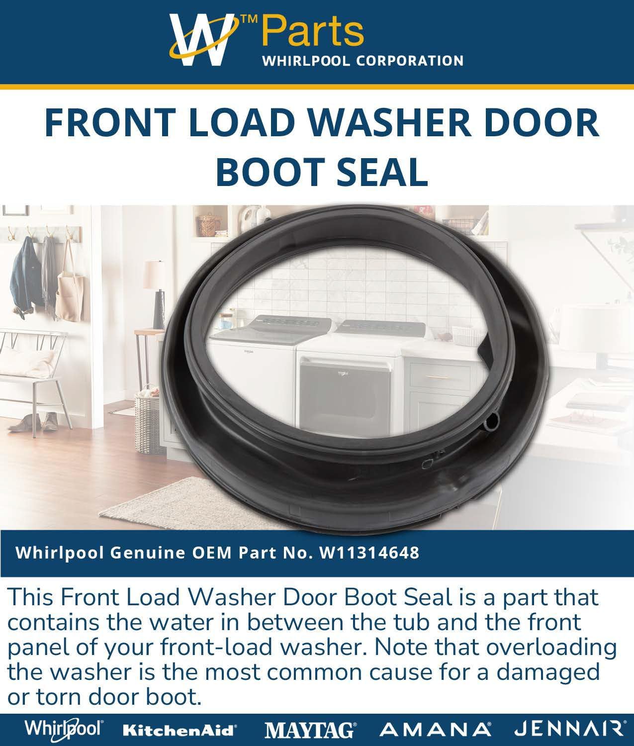 Whirlpool W11314648 Genuine OEM Front Load Washer Door Boot Seal Replacement Part - Replaces W10897390