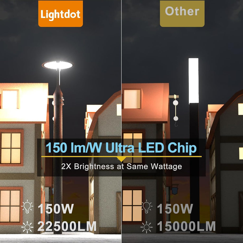 Lightdot LED Post Top Lights 150W Circular Area Light 22500Lm 5000K LED Parking Lot Light with Photocell, Outdoor Pole Lights Fixture for Garden Yard Street Lighting - 6 Pack