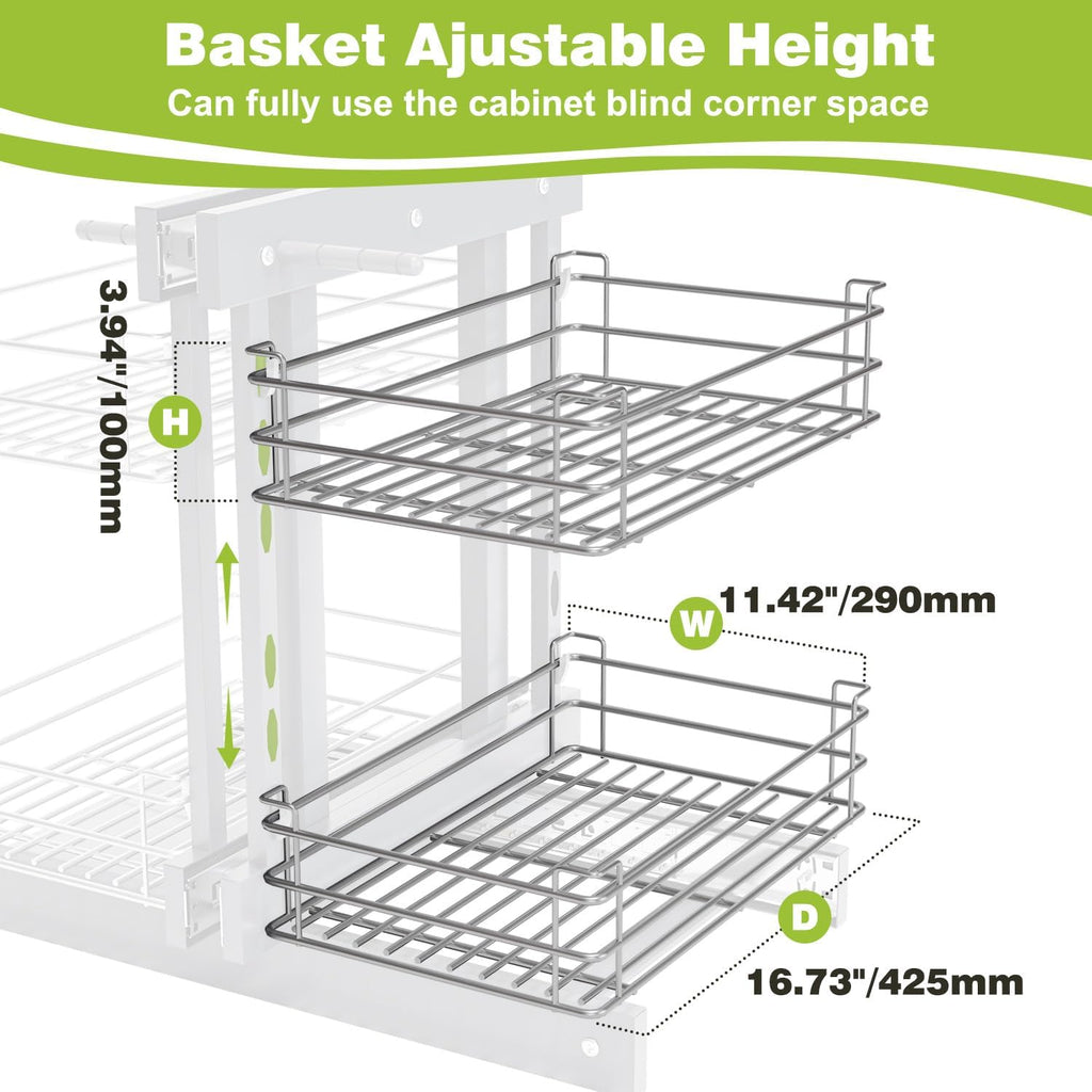 Blind Corner Pull Out Organizer for 36' Cabinet Left Open & Right Open Compatible 2 Tier 4 Shelves Adjustable Height