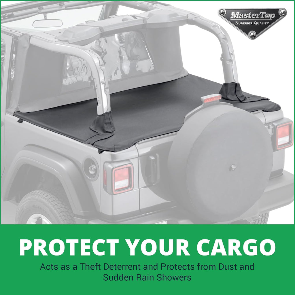 MasterTop Tonneau Cover & Wind Stopper Combo, Black Diamond - Fits Jeep Wrangler JL 2-Door 2018-2024 Hard Top Models - Wind Breaker Blocks Backdrafts - Keeps Cargo Area Clean