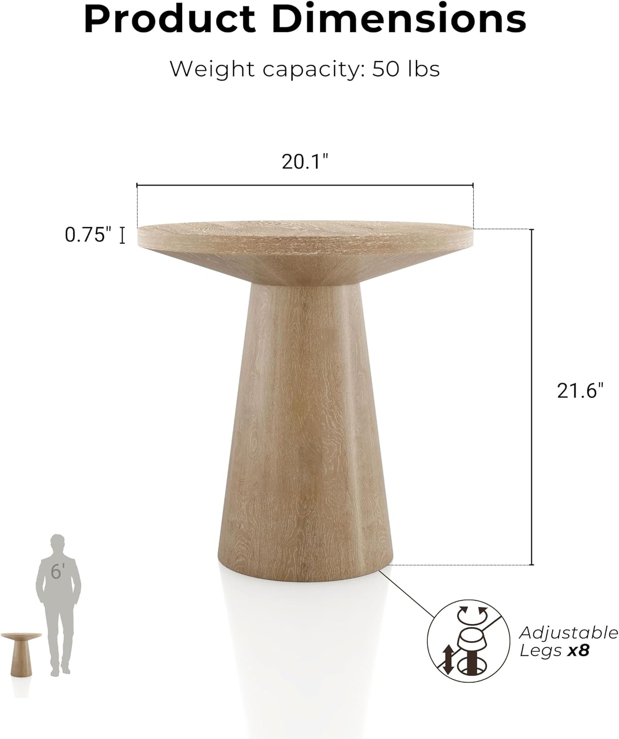 Furniture of America Crambel Modern Solid Wood 2-Piece Brown 29-inch Round End Table Set with Cone-Shaped Pedestal Base for Small Space, Living Room, Home Office, Oak