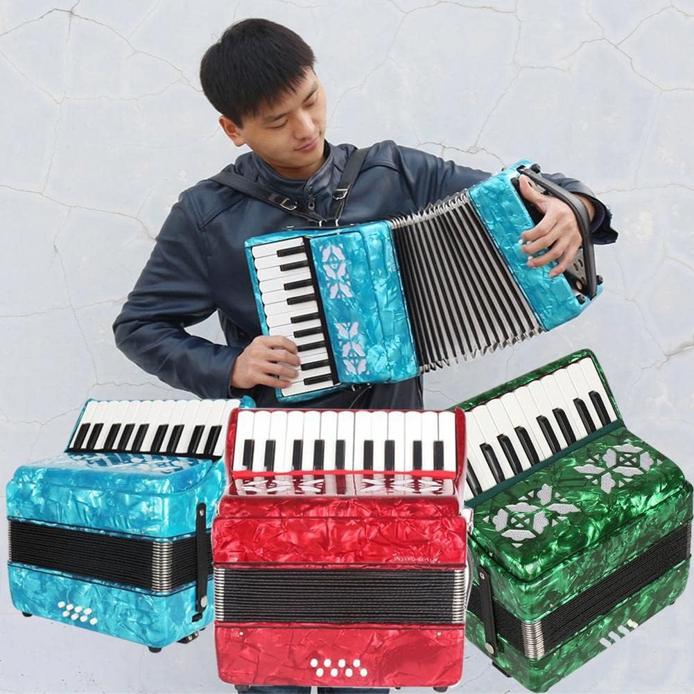 22 Buttons Accordion, 22 Keys 8 Bass Exquisite Celluloid Piano Accordion with Adjustable Straps, Professional Musical Instruments for Adults Beginners (Color : Cyan)