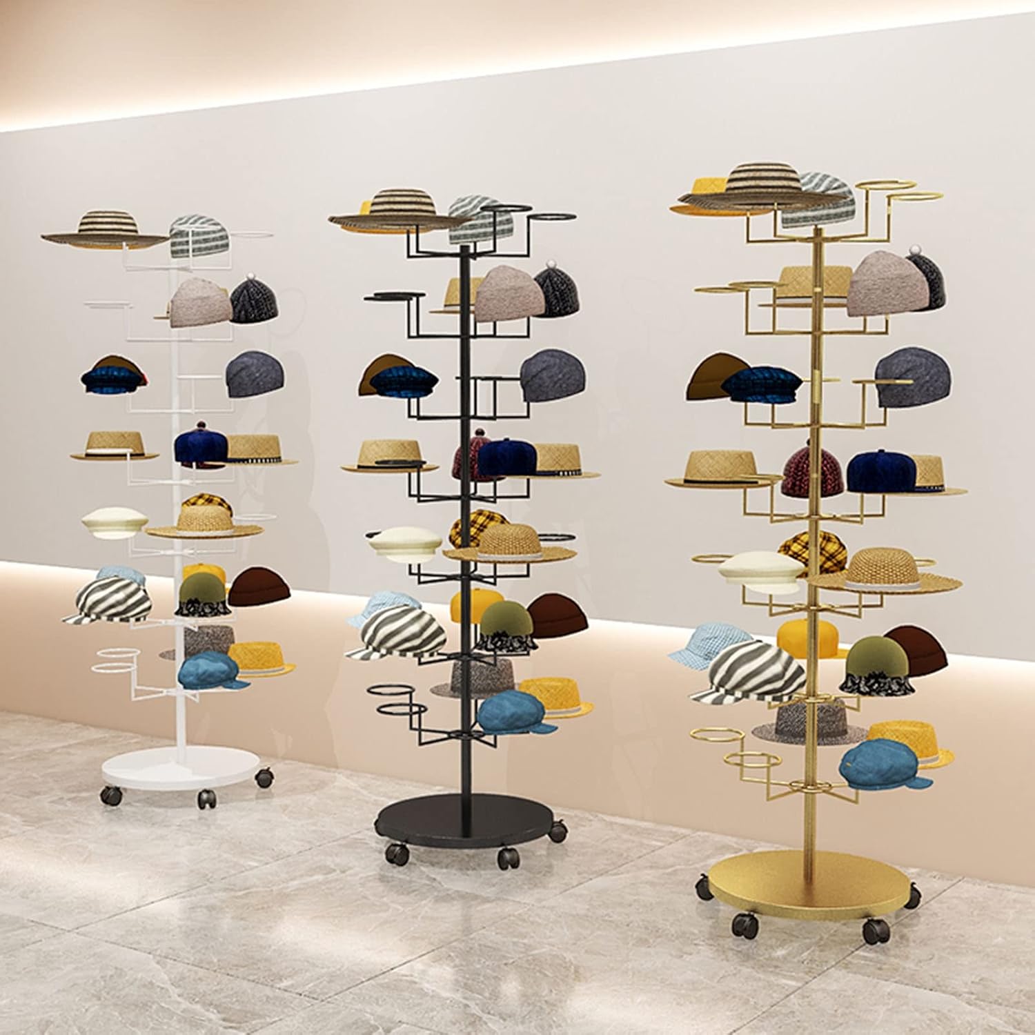 Hat Rack Hat Display Stand 7 Tiers Large Hat Racks Floor Stand with Wheels, Movable Standing Baseball Caps Display Holder - Place 35 Hats, Easy to Assemble