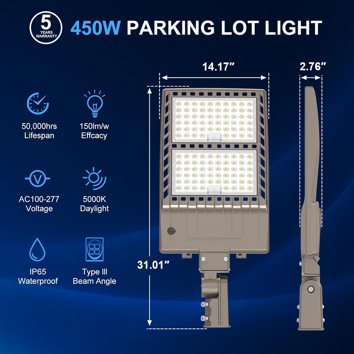 450W LED Parking Lot Light 67500LM with Slip Fitter, 5000K Shoebox Pole Light, AC100-277V, IP65 Waterproof Commercial Street Area Lighting for Driveway/Roadway/Yard
