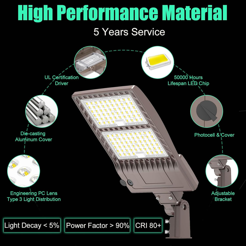 BBESTLED 2 Pack 320W LED Pole Light Outdoor Parking Lot Lights Dusk to Dawn 44800LM IP65 5000K Shoebox LED Light with Slip Fit Mount Area Street Stadium Roadway Lighting 100-277VAC Input