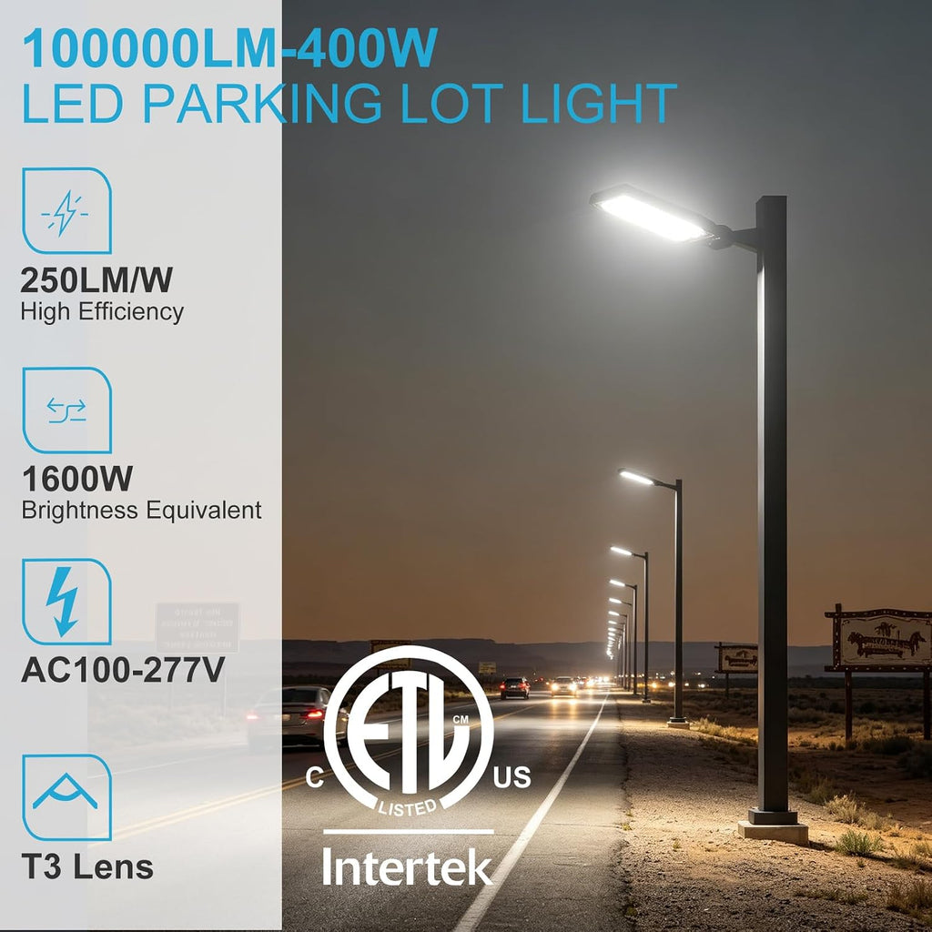 Lightdot 400W(486x1W) LED Parking Lot Light Adjustable Arm Mount LED Parking Lot Lighting (100000Lm Eqv 1600W HPS) IP65 LED Pole Lights Outdoor with Photocel for Yard,Driveway,Stadium,Roadway-3Pack