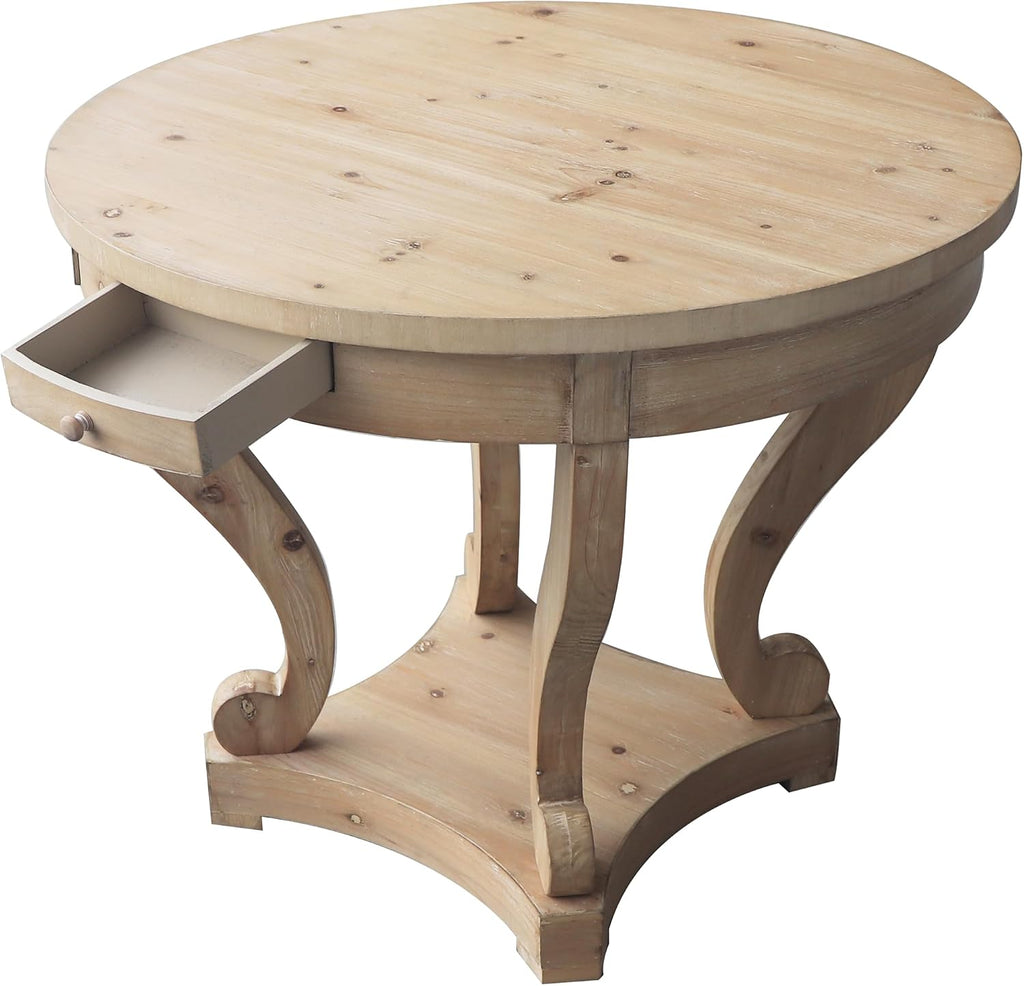Round Large Side Table End Table with 2 Drawer Storage Space for Living Room, Modern Farmhouse Style (ø31.5''*27.1'', Natural Wood Grain)