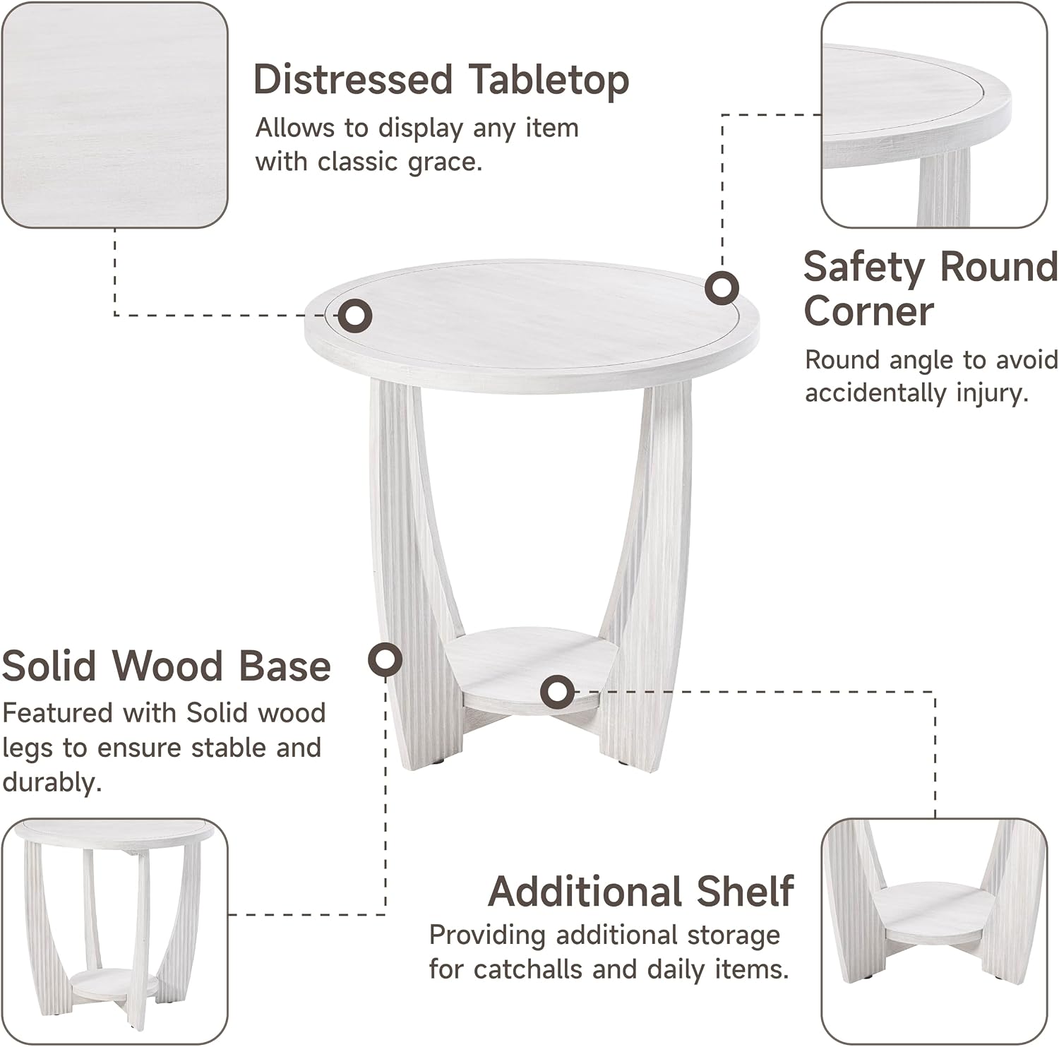 COZAYH Rustic Farmhouse end Table X 2P with Storage Shelf, French Country Accent Side Table for Family, Dinning or Living Room, Small Spaces, Modern, Round, White