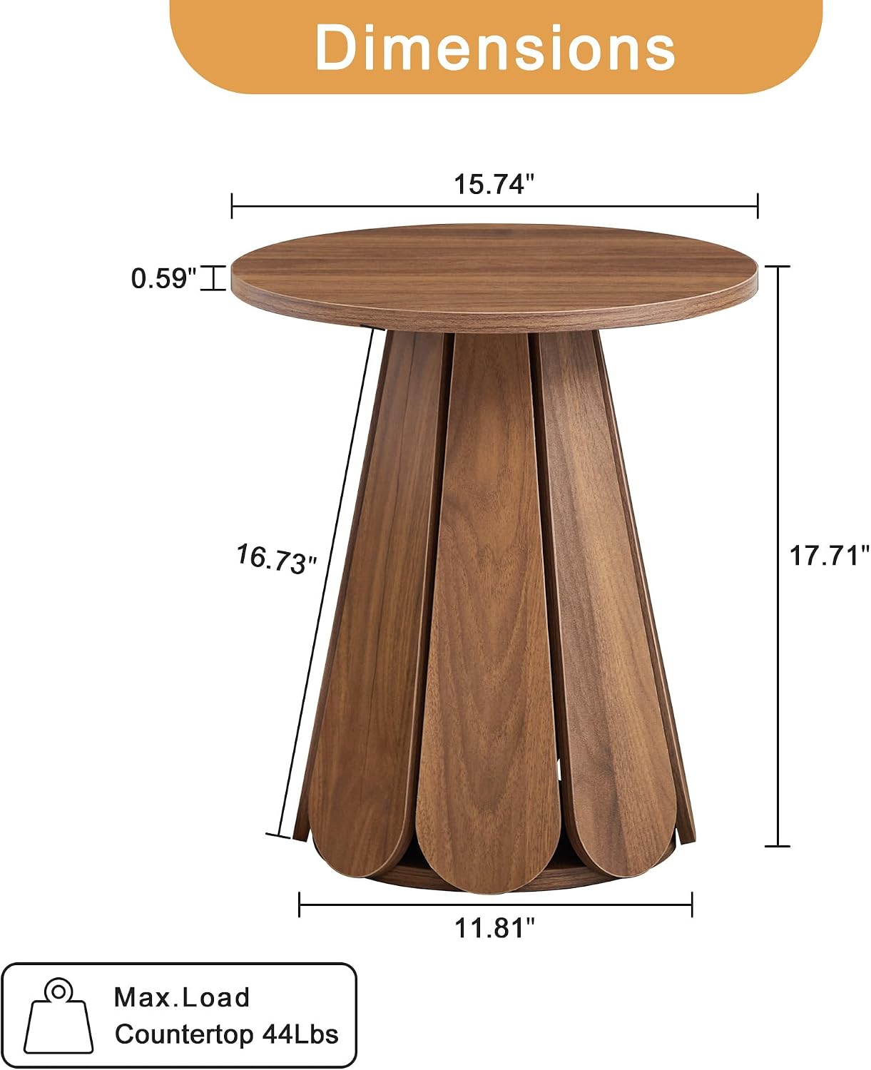 Round End Table Nightstand Set of 2, Mid Century Modern Side Table, Circle Bedside Tables Wood Night Stands for Bedroom, Living Room, Small Space, Walnut