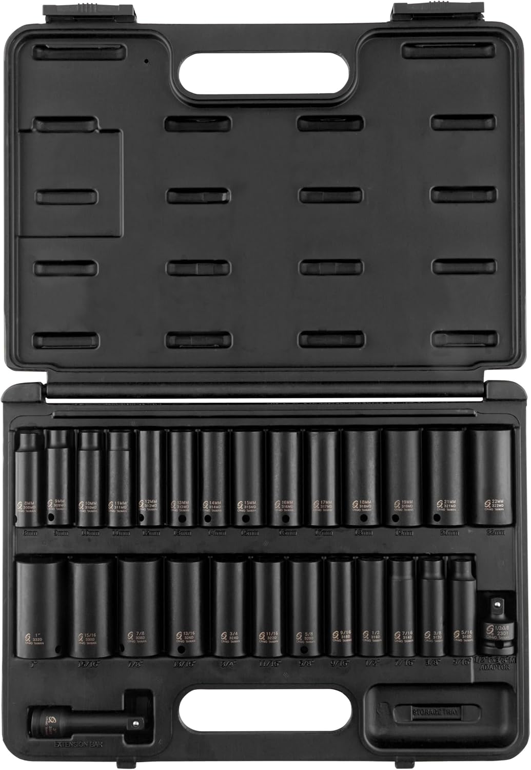 Sunex Tools - SOCKET SET IMPACT 3/8IN. DR.28PC DBLE DEEP MET/SAE