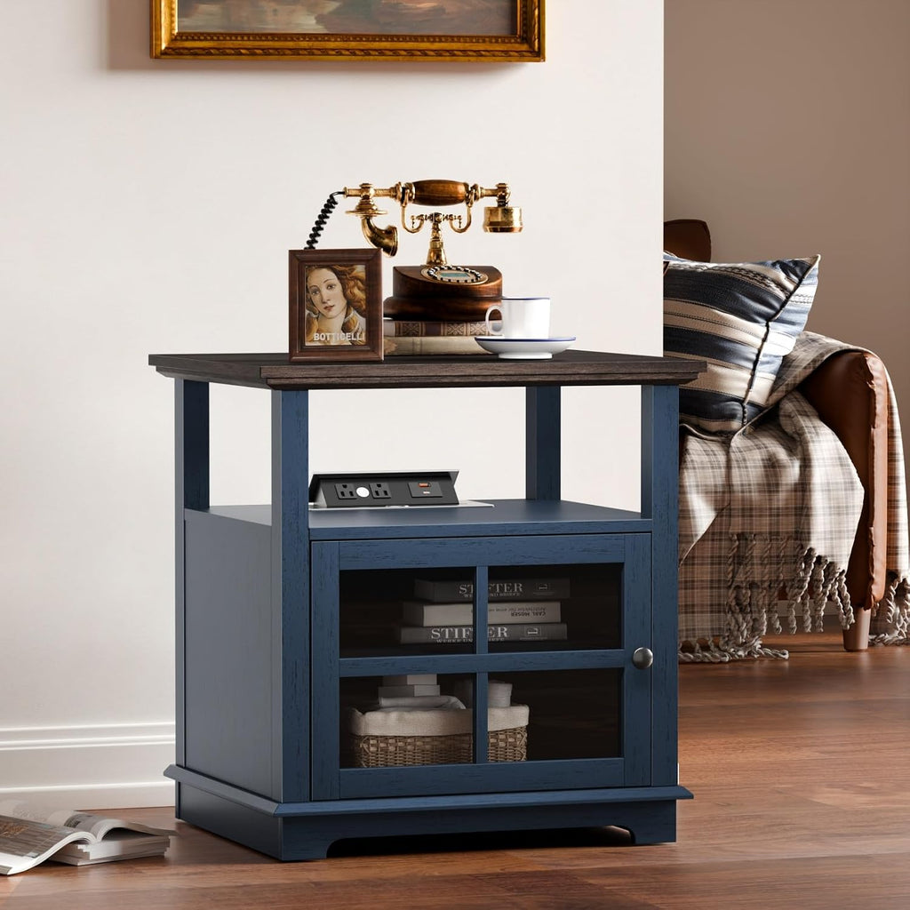 HIFYOBRO 24''Tall End Table with Charging Station, Adjustable Shelf, Storage Side Table,21' Large Nightstand for Living Room, Bedroom
