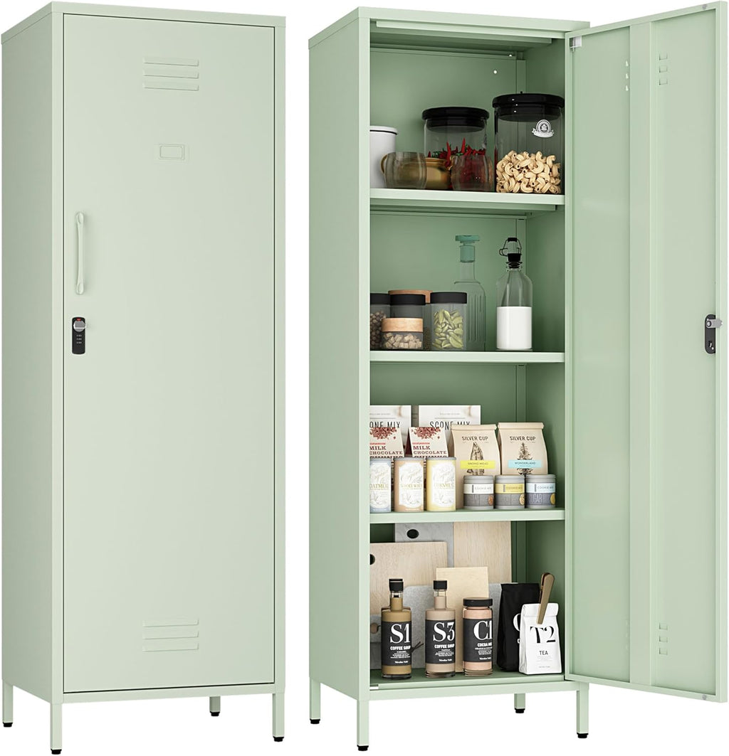 Steehoom Metal Storage Cabinet for Employees, Tall Metal Locker Lockable Kids Locker with 3 Adjustable Shelves 59.06-inch high for School, Living Room, Home, Office, Garage (Green, H59.06'')
