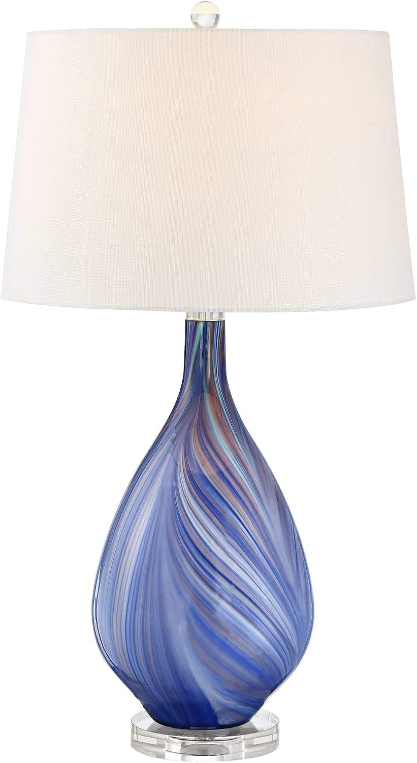 Possini Euro Design Taylor 29' Tall Teardrop Modern Coastal End Table Lamp Blue Art Glass Single Fabric White Shade Living Room Bedroom Bedside Nightstand House Office Home Kitchen Entryway Console