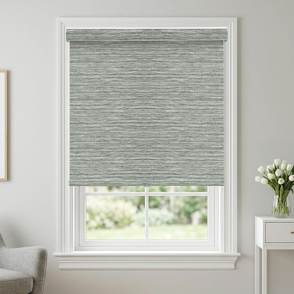 Free-Stop Window Roller Shades, Blackout Room Darkening Blinds, Thermal Insulated UV Protection Fabric with Valance for Office,Light Gray 07