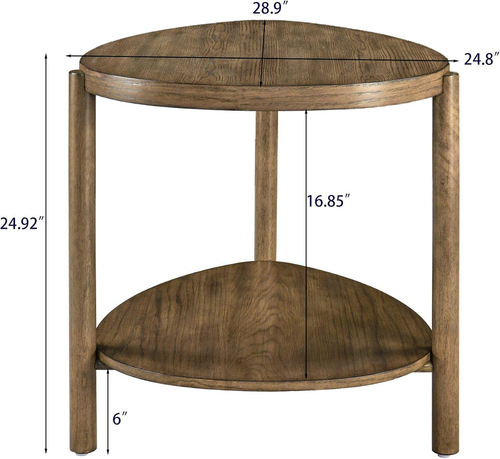 2-Tier Solid Wood End Table with Storage Waterdrop-Shaped Side Table Nightstand for Bedroom Modern Rustic Drink Table for Living Room, Brown
