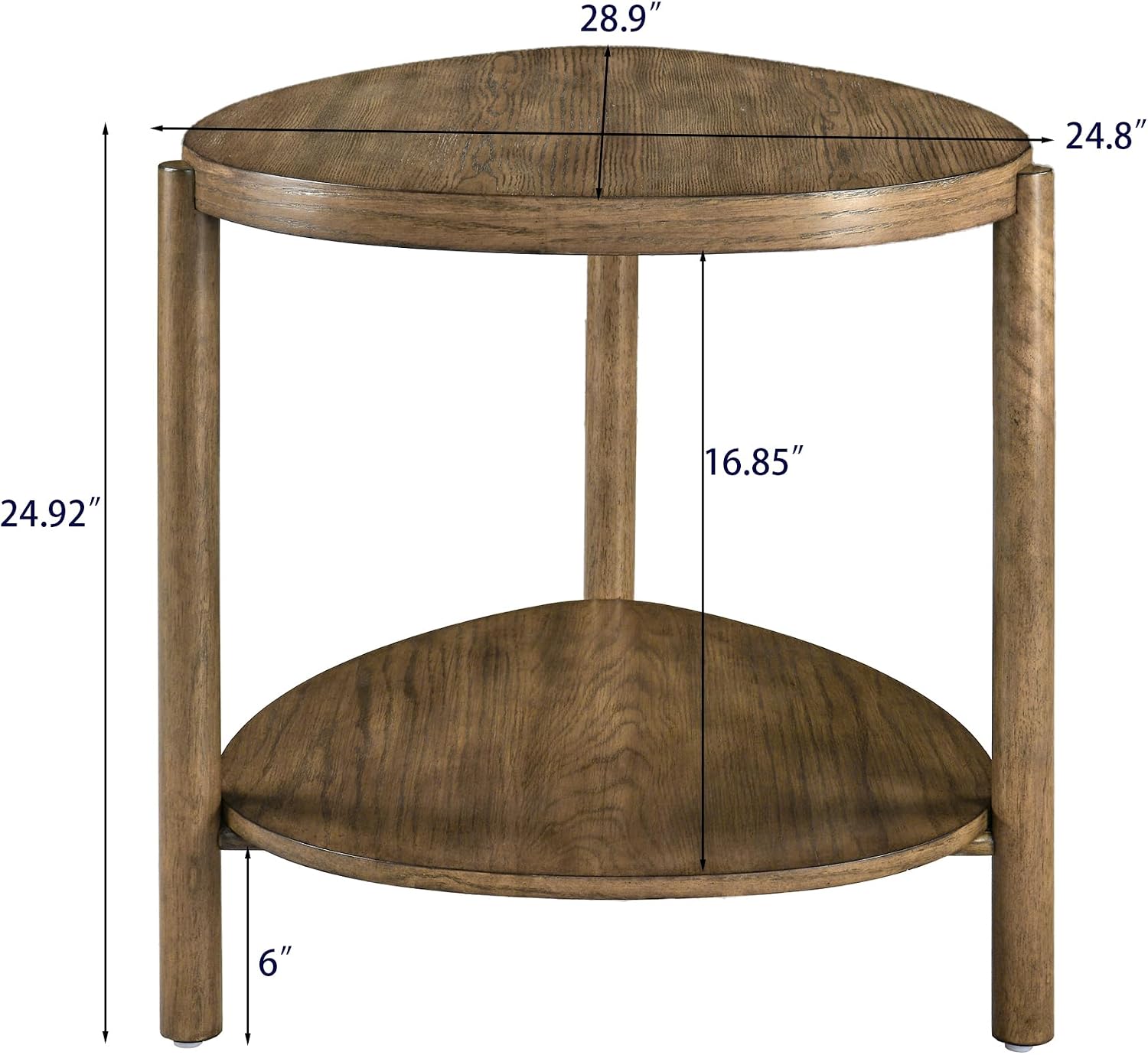 2-Tier Solid Wood End Table with Storage Waterdrop-Shaped Side Table Nightstand for Bedroom Modern Rustic Drink Table for Living Room, Brown