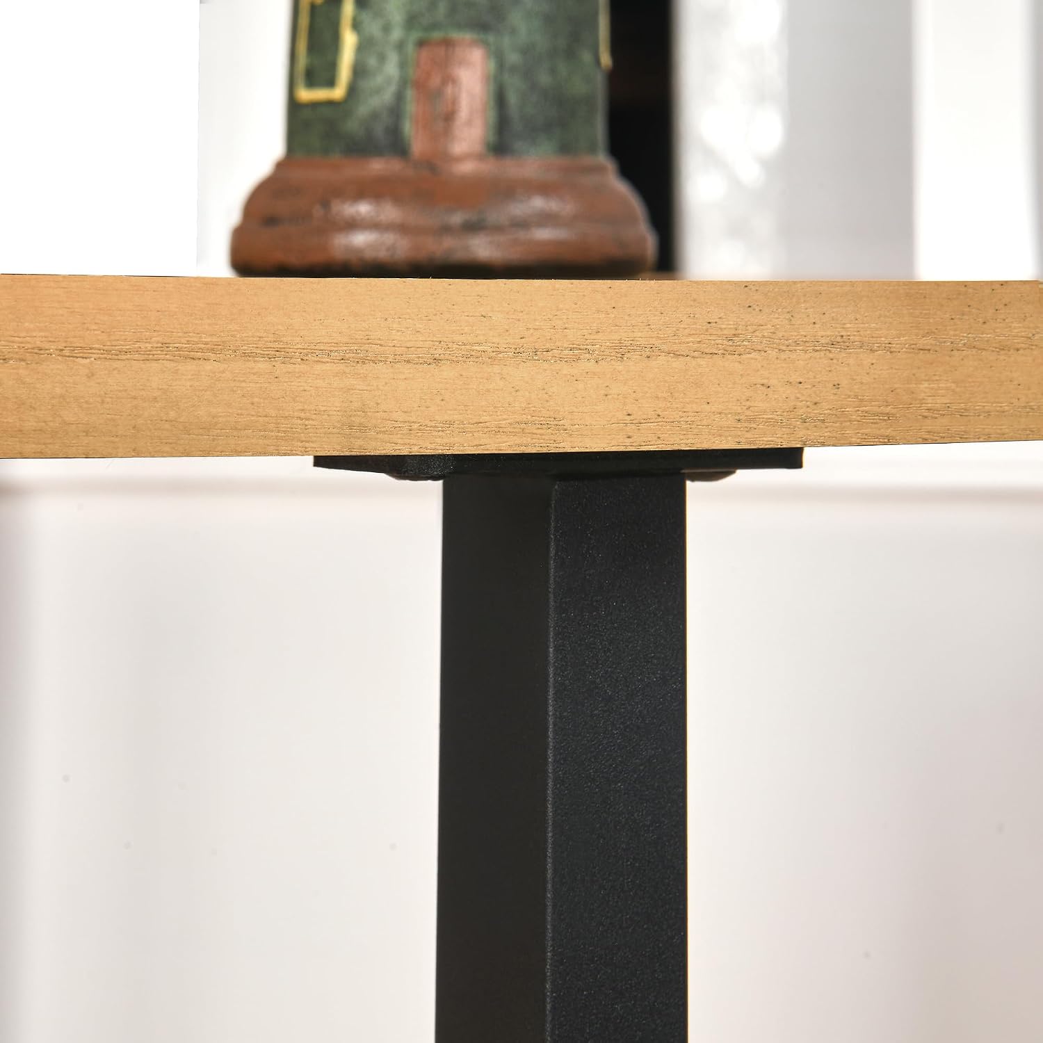 Round Large End Table with 2 tire Storage Shelf, 25.2' Solid Wood Sofa Side Table with Black Metal Frame, Beside Table for Living Room,Small Space,Natural CJZ1338OA