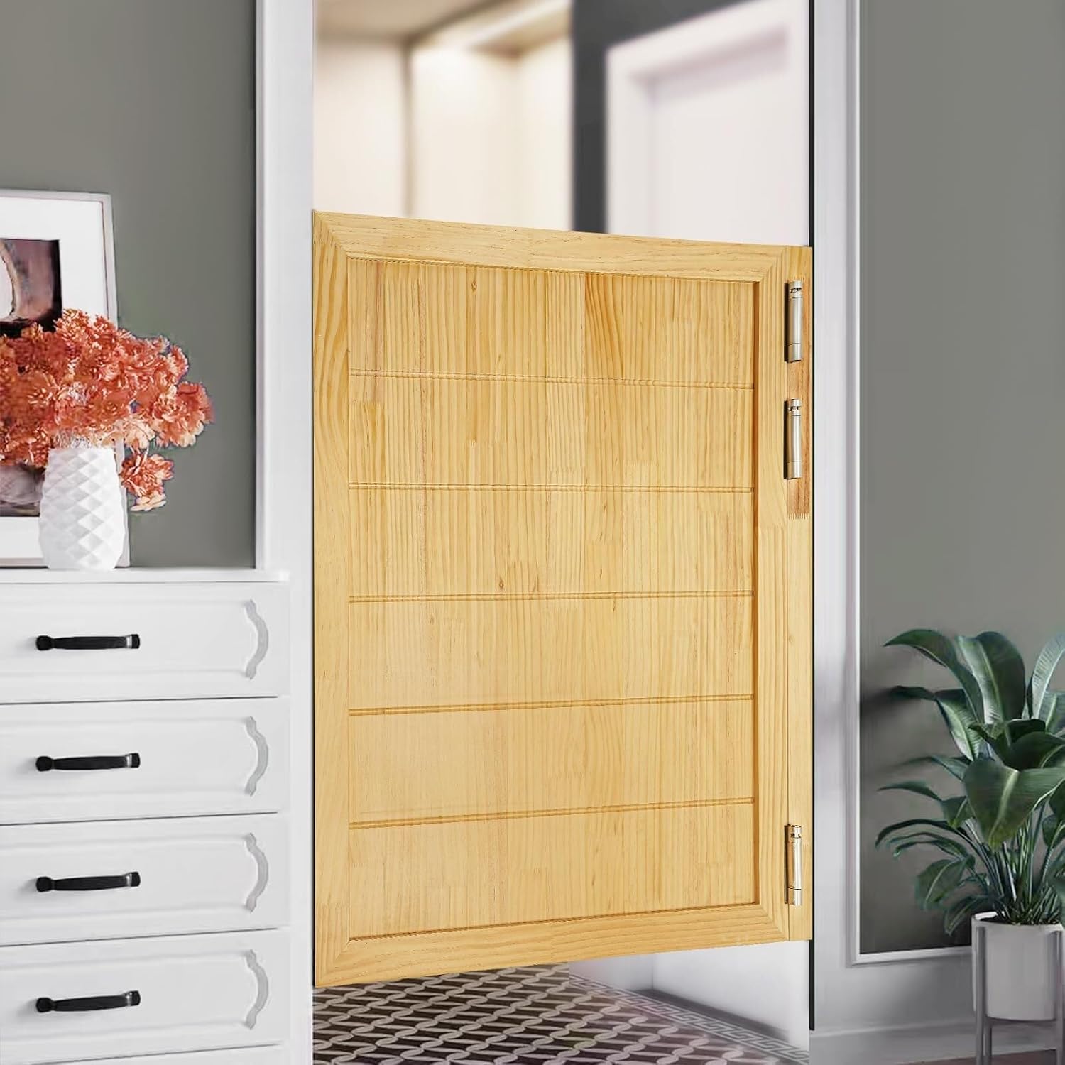 Cafe Swinging Doors,Wood Interior Saloon Half Partition Swing Door with 3 Hinges for House Kitchen Shop Entrance Pub Porch(31.5x35.4in-Wood)
