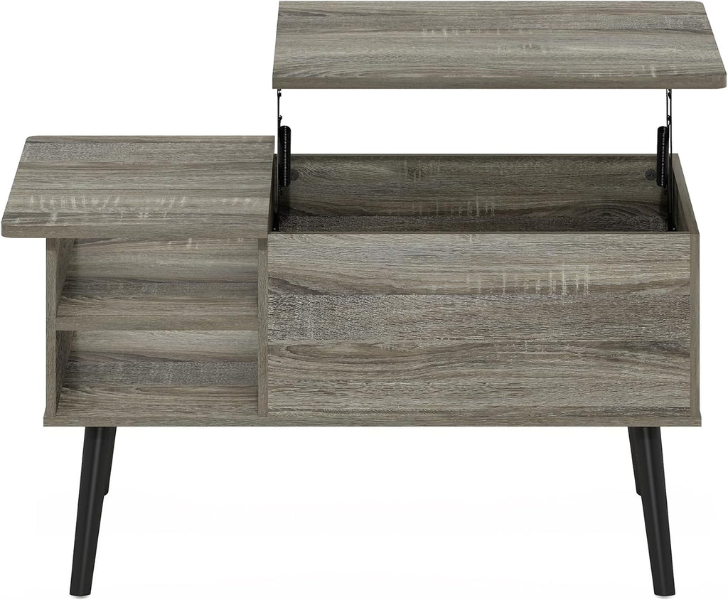 Furinno Jensen Lift Top Coffee Table with Storage Shelf, Side Shelf, Hidden Compartment, for Living Room, Grey Oak