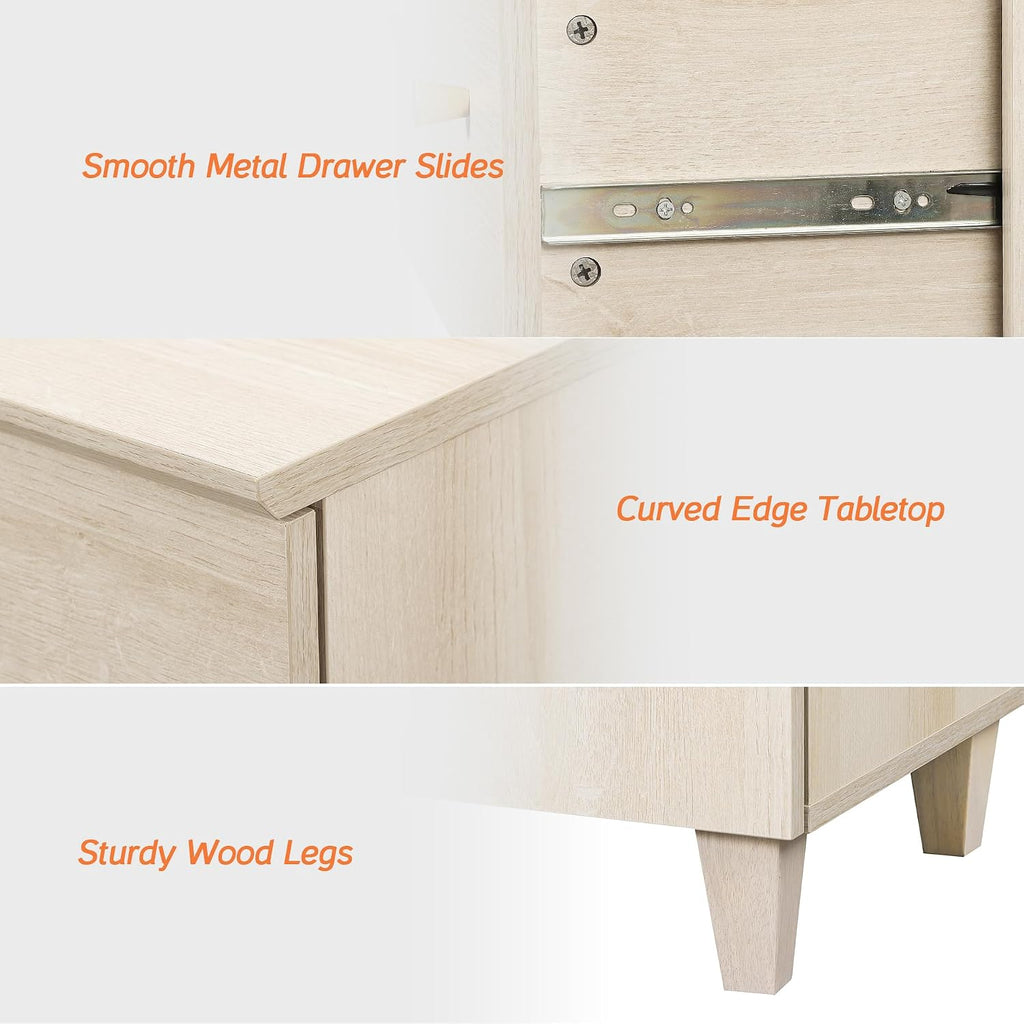 WAMPAT Set of 2 Nightstands with 3 Wide Drawers for Bedroom, Modern Wood Bedside Tables Chest Dressers Night Stands, Large Sofa Side End Tables for Living Room, Light Oak, 35 Inches