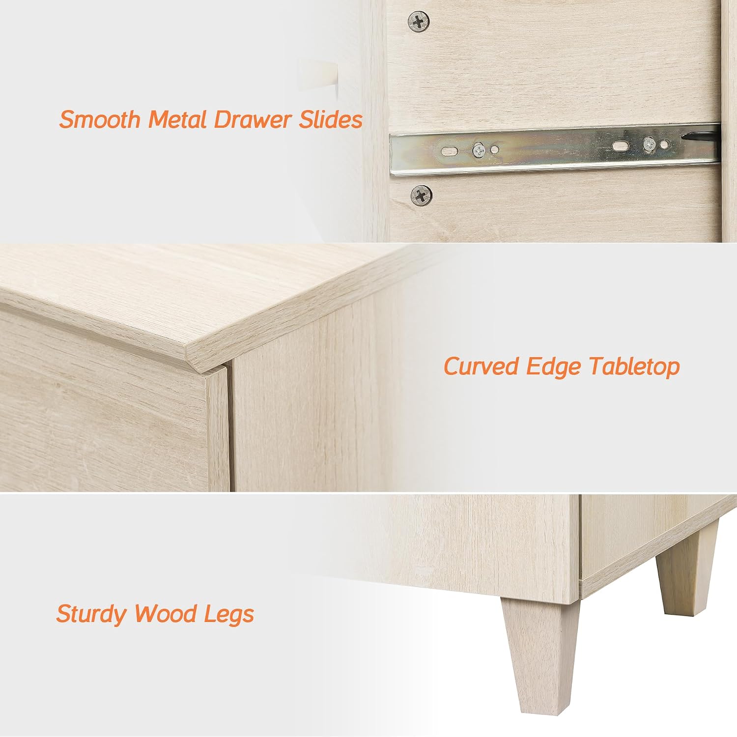 WAMPAT Set of 2 Nightstands with 3 Wide Drawers for Bedroom, Modern Wood Bedside Tables Chest Dressers Night Stands, Large Sofa Side End Tables for Living Room, Light Oak, 35 Inches