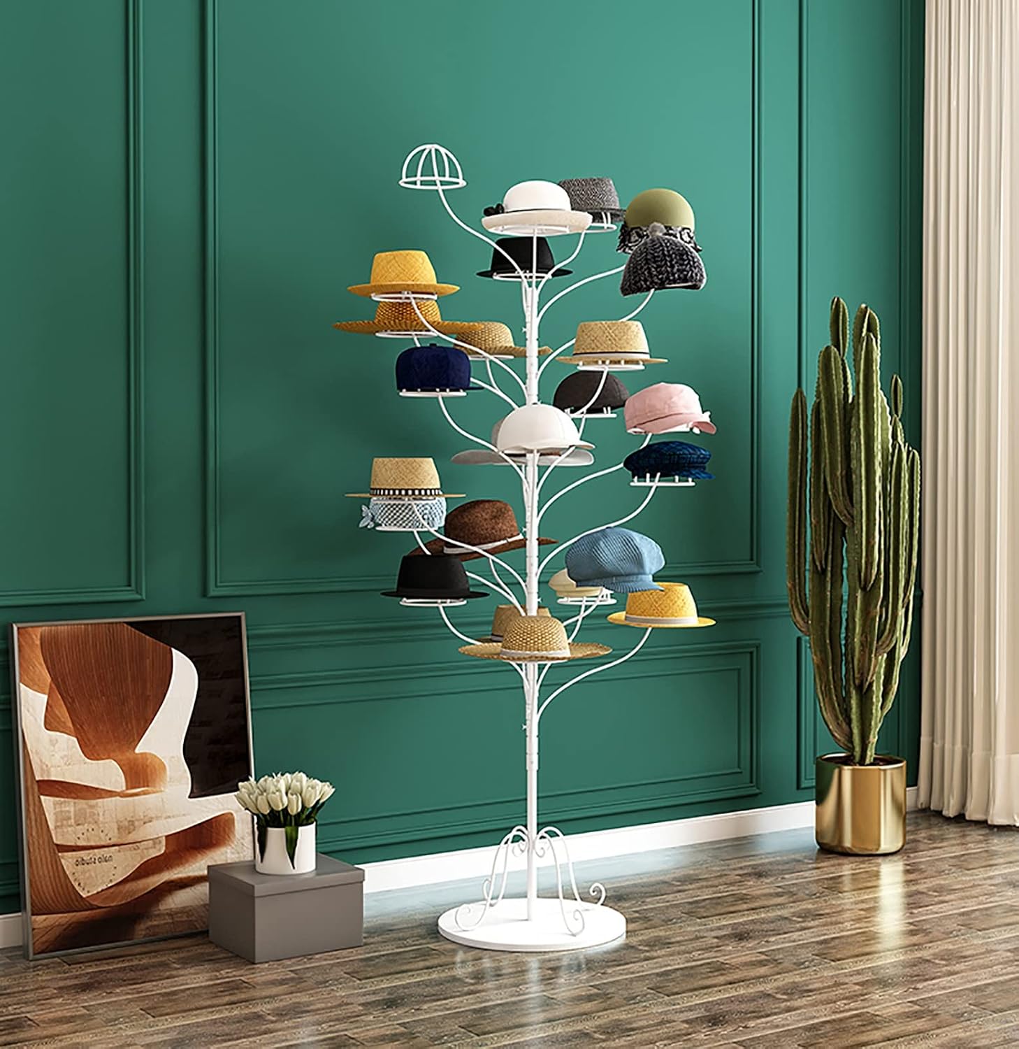 Hat Rack Hat Display Stand Large Capacity Standing Hat Rack Organizer Holder for Cowboy Hats/Baseball Caps/Wigs, Modern Muti-Tier Hats Tree Stand, Home Store