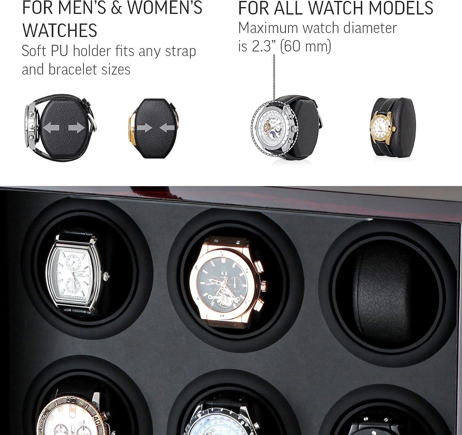 9 Watch Winder with LED Interior Light, LCD Display and 2 Watch Storage Space