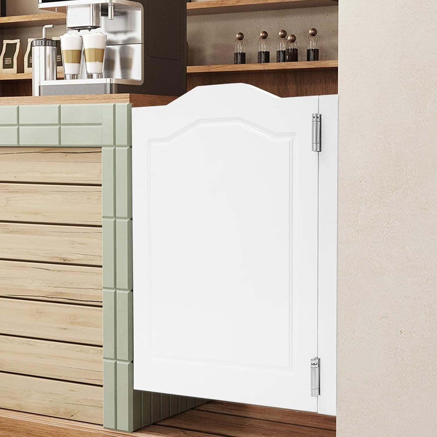 Swinging Doors Cafe Doors with 3 Hinges,Wood Swing Door Interior Saloon Half Partition Door for House Kitchen Shop Entrance Pub Porch(White-24.02 * 35.83in)
