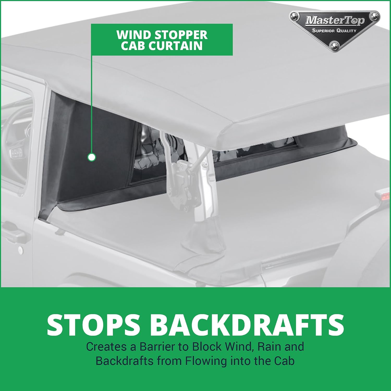 MasterTop Wind Stopper Plus and Tonneau Cover Combo Kit, Black Diamond - Fits Jeep Wrangler JL 2-Door 2018-2021 - Keeps Wind & Water Out of The Cab - Wind Breaker Blocks Backdrafts