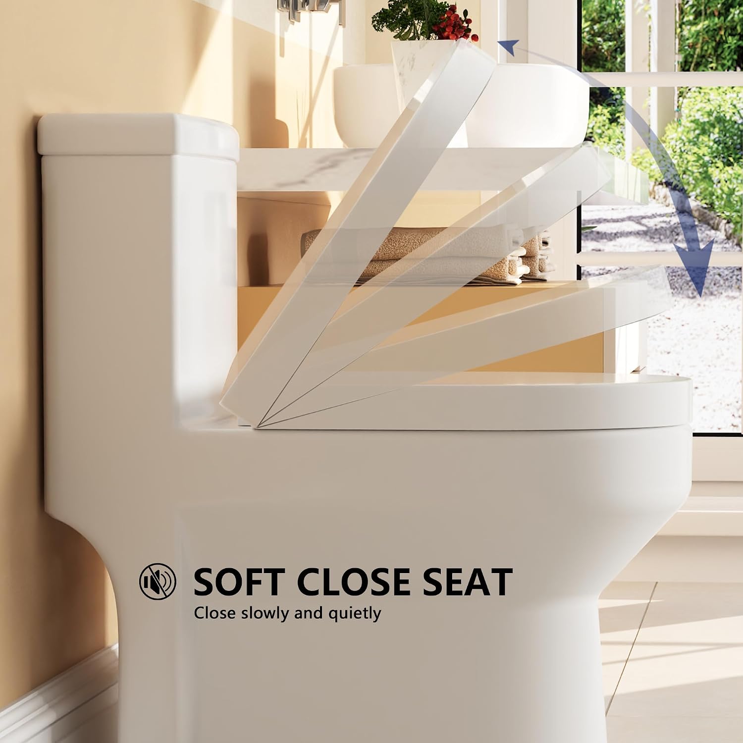 DeerValley Compact One Piece Toilet for Small Bathrooms with Soft Close Seat 12 Inch Rough Dual Flush 0.8/1.28 GPF Toilets In White