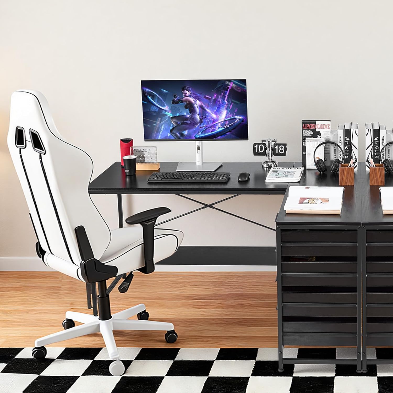 VEVOR L-Shaped Computer Desk, 59-inch Reversible Corner Gaming Desk with Drawers & Storage Shelves, Modern Stylish PC Table Sturdy Work Workstation for Home Office - Easy to Assembly