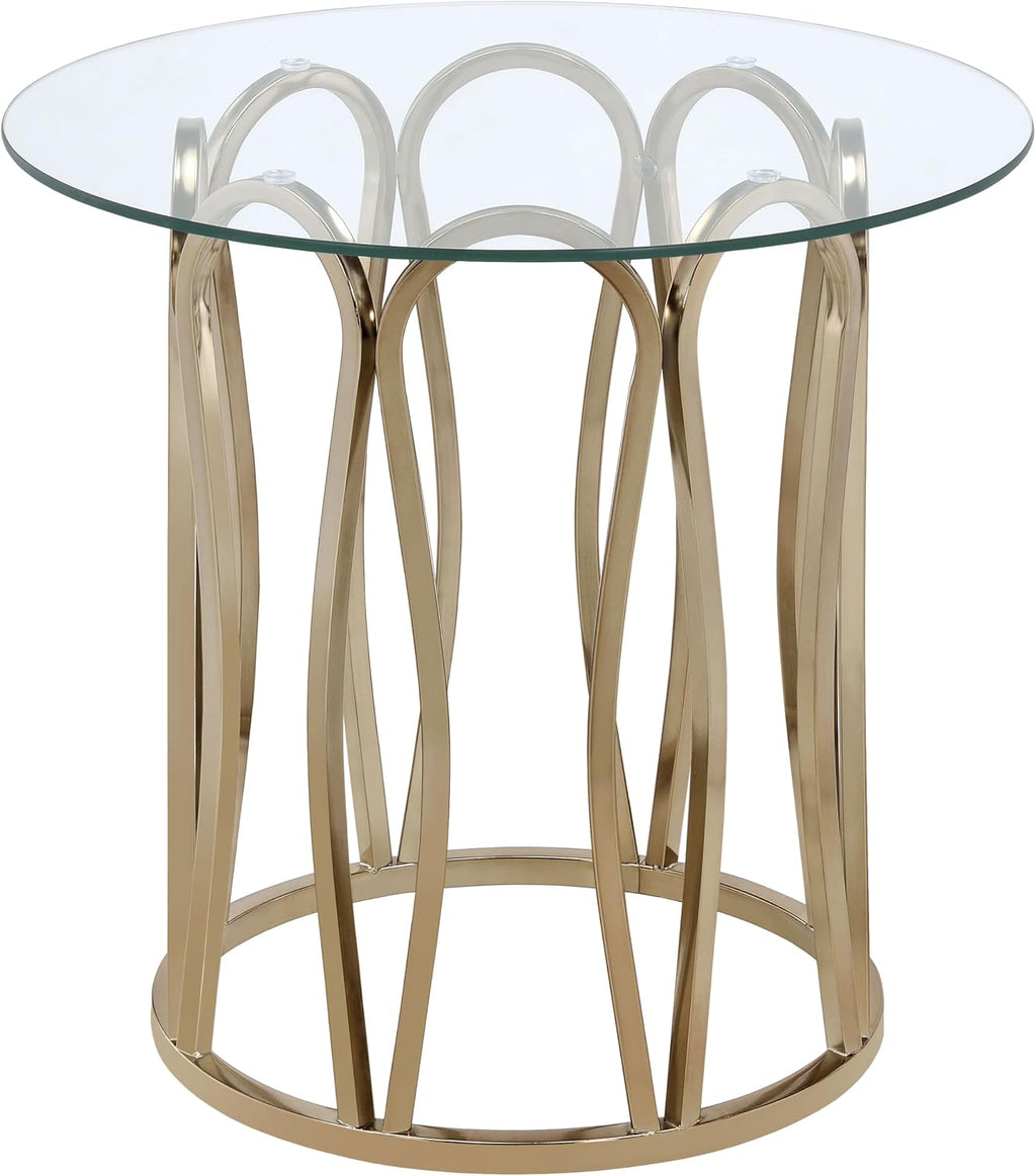 Coaster Home Furnishings - Monett - Round Glass Top End Table with Electroplated Chrome Metal Base and Geometric Design - Living Room - 24-Inch - Chocolate Chrome - 708057
