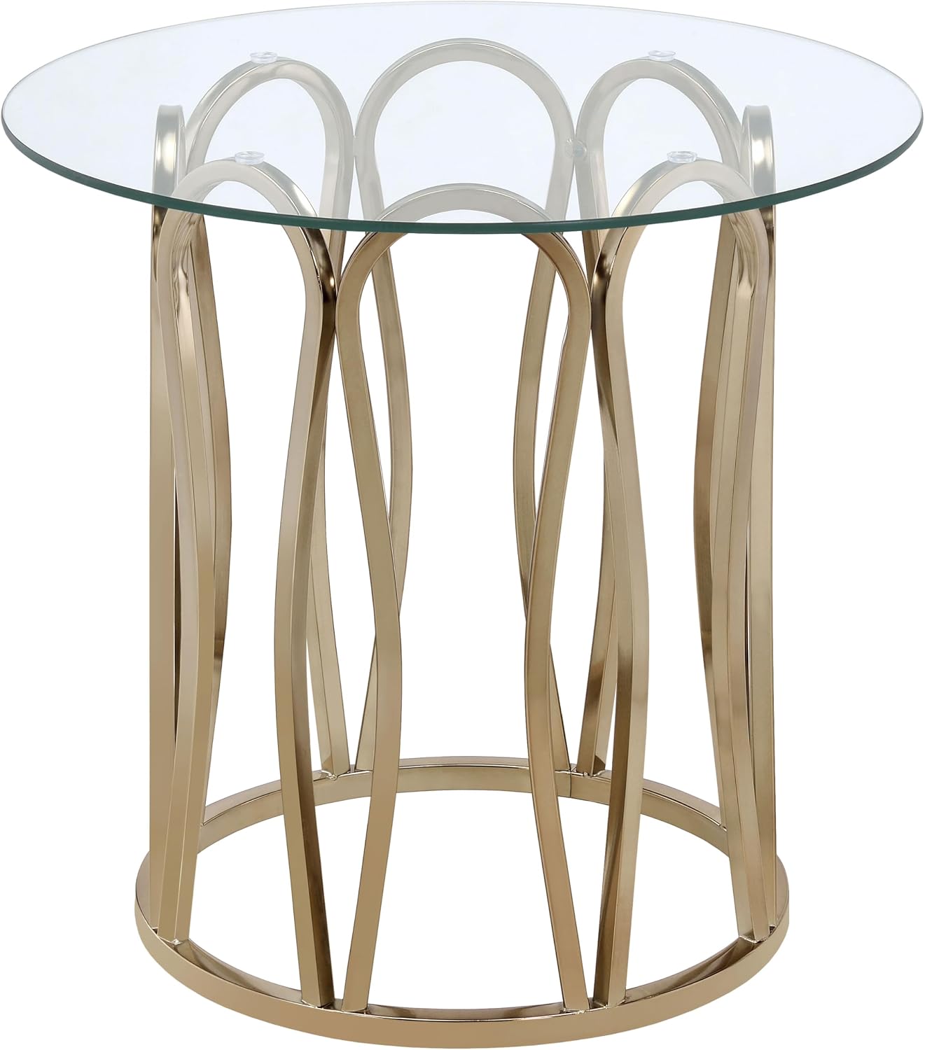 Coaster Home Furnishings - Monett - Round Glass Top End Table with Electroplated Chrome Metal Base and Geometric Design - Living Room - 24-Inch - Chocolate Chrome - 708057