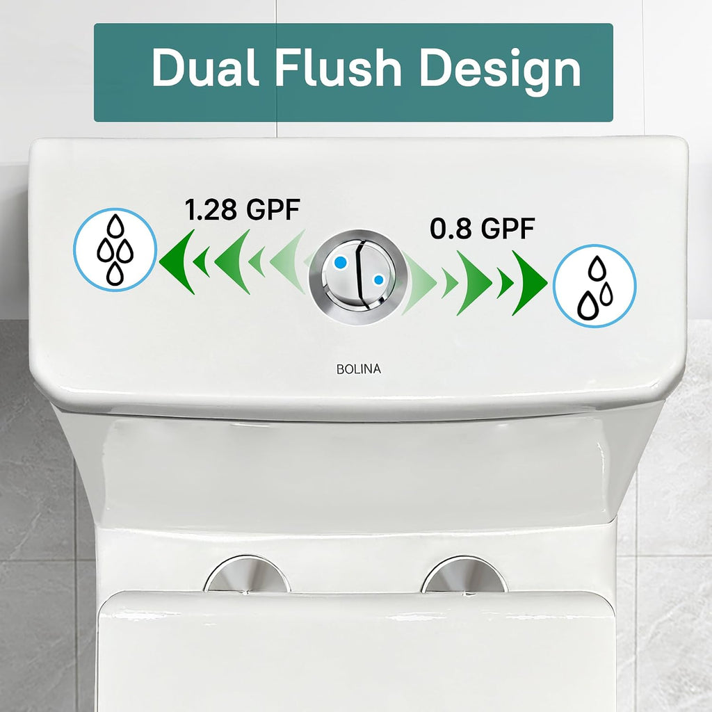 W2121D One-Piece Dual Flush Toilet, 0.8/1.28 GPF,360° Tornado Flush, Elongated D-Shape Bowl, 12-In Rough-In, White, Soft-Close Seat, EPA & WaterSense Certified