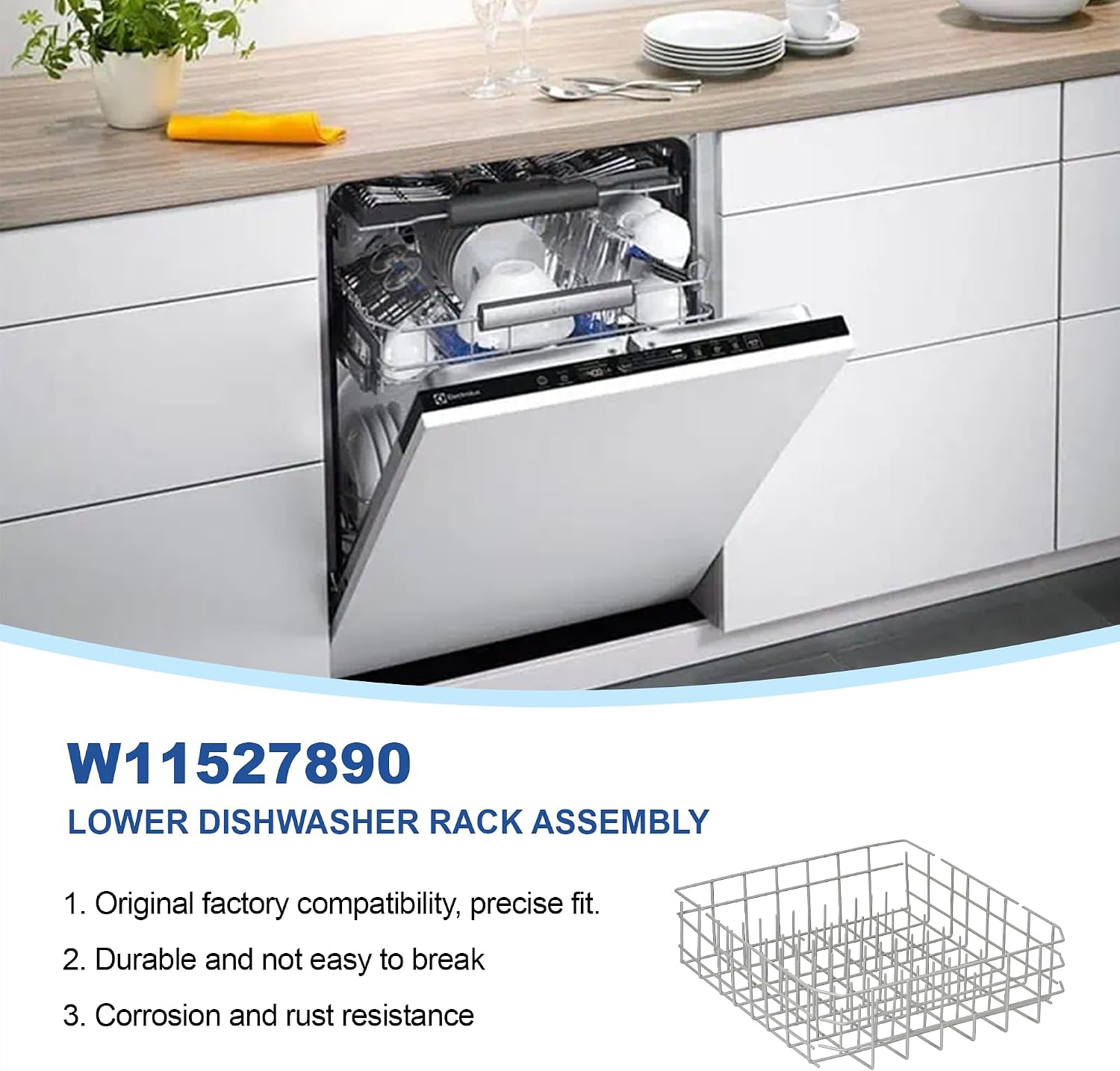 W11527890 Dishwasher Lower Dishrack Compatible with Whirlpool Maytag, Replacement W11778050, W11778050, WPW10525642, W10199774, W10525641, W10525642, W10525643, W11773654, WPW10525643