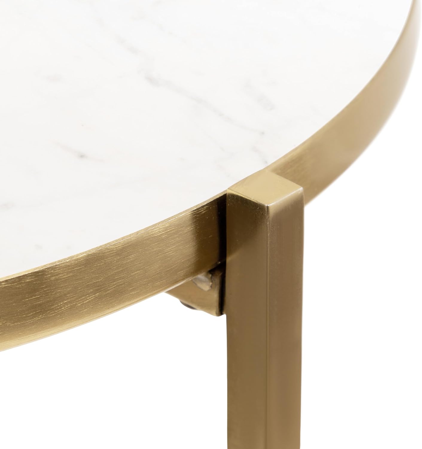 Kate and Laurel Aguilar Modern Round Side Table, 15 x 15 x 24, White and Gold, Genuine Marble Nightstand for Small Spaces and Living Room Decor