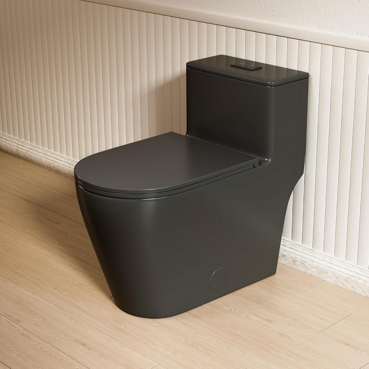 Casta Diva Elongated One Piece Toilet Black with 17' ADA Comfort Chair Height Seat Compact Toilet for Bathroom Power Dual Flush 1.1/1.6GPF & MAP 1000g, 12'' Rough-in, Matte Black