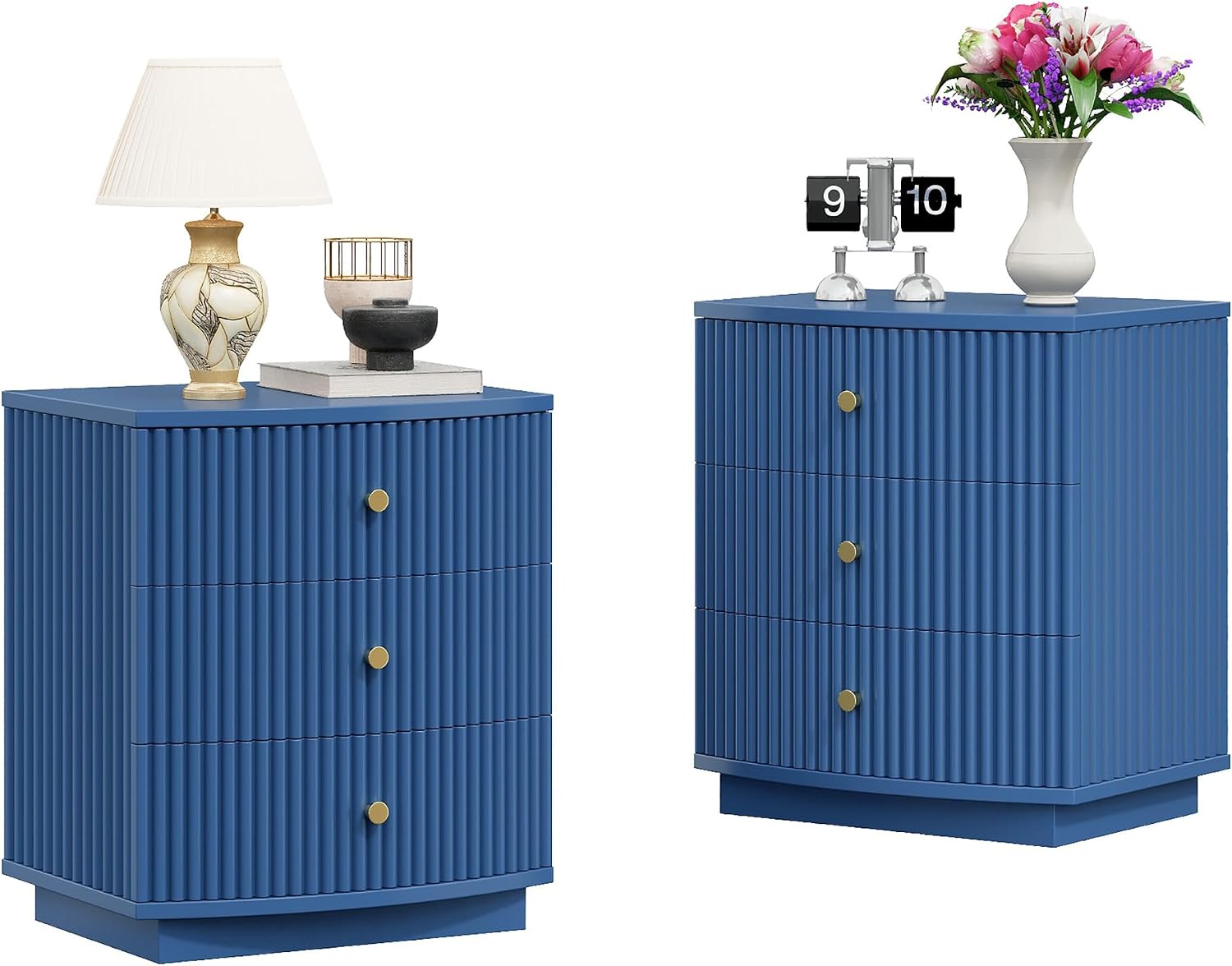 Dresser for Bedroom,6-Drawer Dresser, Mondern Wide Chest of Drawers with Fluted & Curved Design, Large Storage Chest for Bedroom, End Table for Living Rooms, （Blue*2）