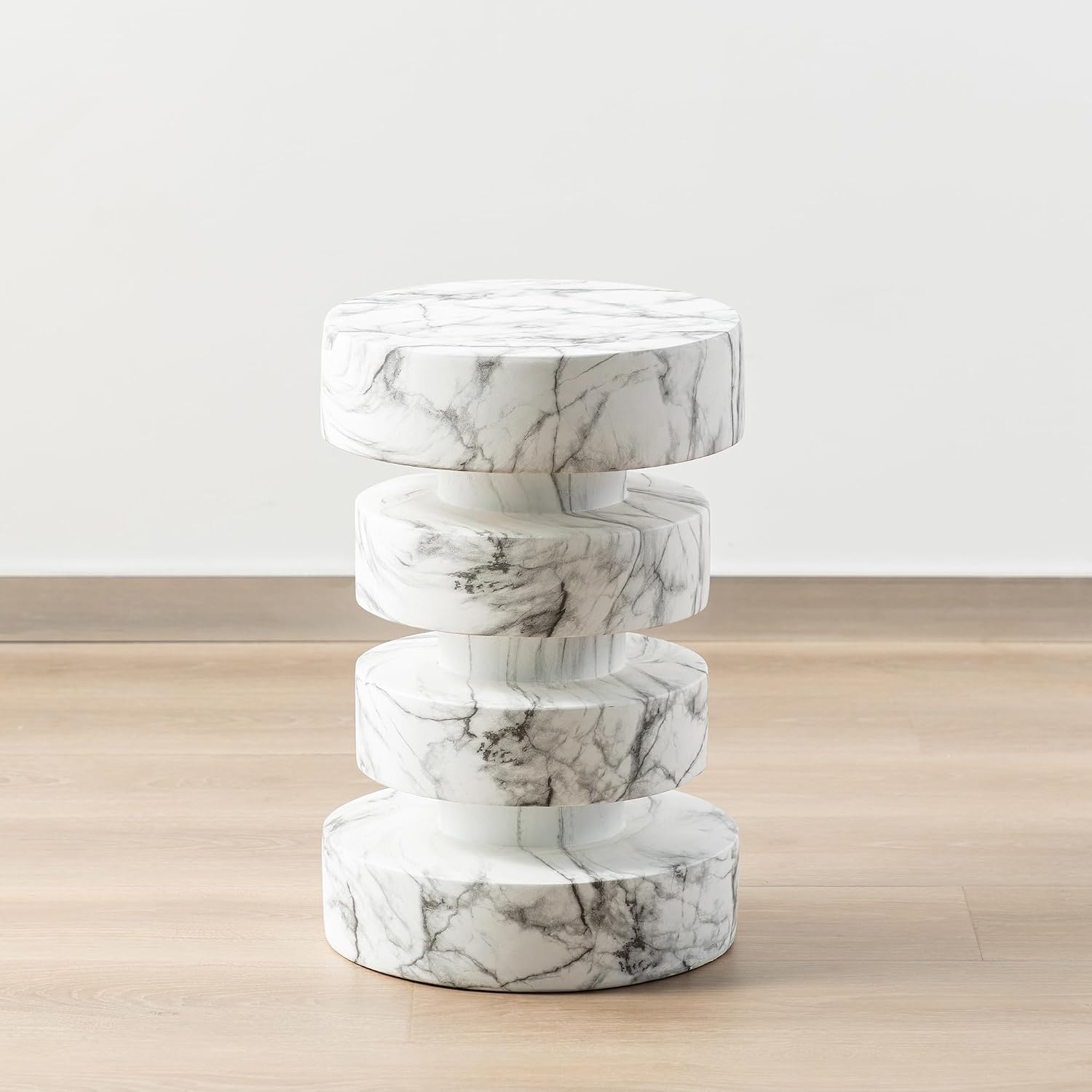 Glitzhome Faux Marble Side Table Set of 2, 18' H Modern Faux Marble End Table, MGO Floating Accent Stool or Nightstand for Living Room, Bedroom, Office, Entryway and Small Spaces