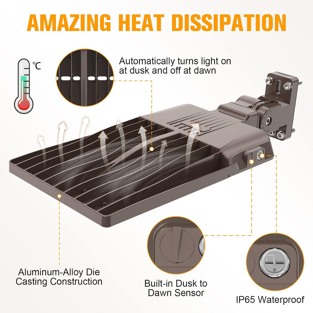 NGT LED Parking Lot Light 150W 22500 LM, LED Shoe Box Light Wall Mount, 5000K LED Pole Lights IP65 Waterproof Dusk to Dawn Outdoor Light Commercial Area Flood Lighting, 100-277V, UL Listed