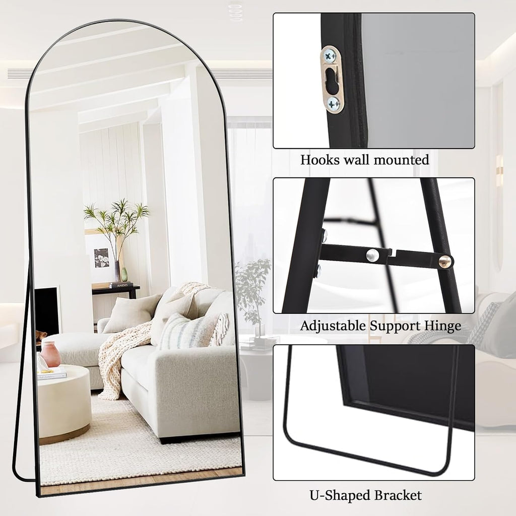 Rowjut Floor Full Length Mirror, Arched Mirrors Full Length 81'x41' Freestanding Large & with Aluminum Frame&Wall Mounted & Hanging or Leaning& Full Body Mirror for Bedroom, Black