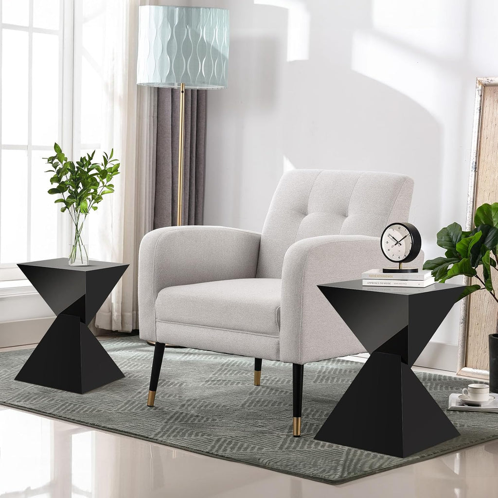 BECHAEO Black Acrylic Side Table Set of 2, Small End Tables for Small Spaces, Modern Acrylic End Tables Living Room Bedroom Nightstand with Irregular Design, Lightweight Farmhouse Outdoor Side Tables