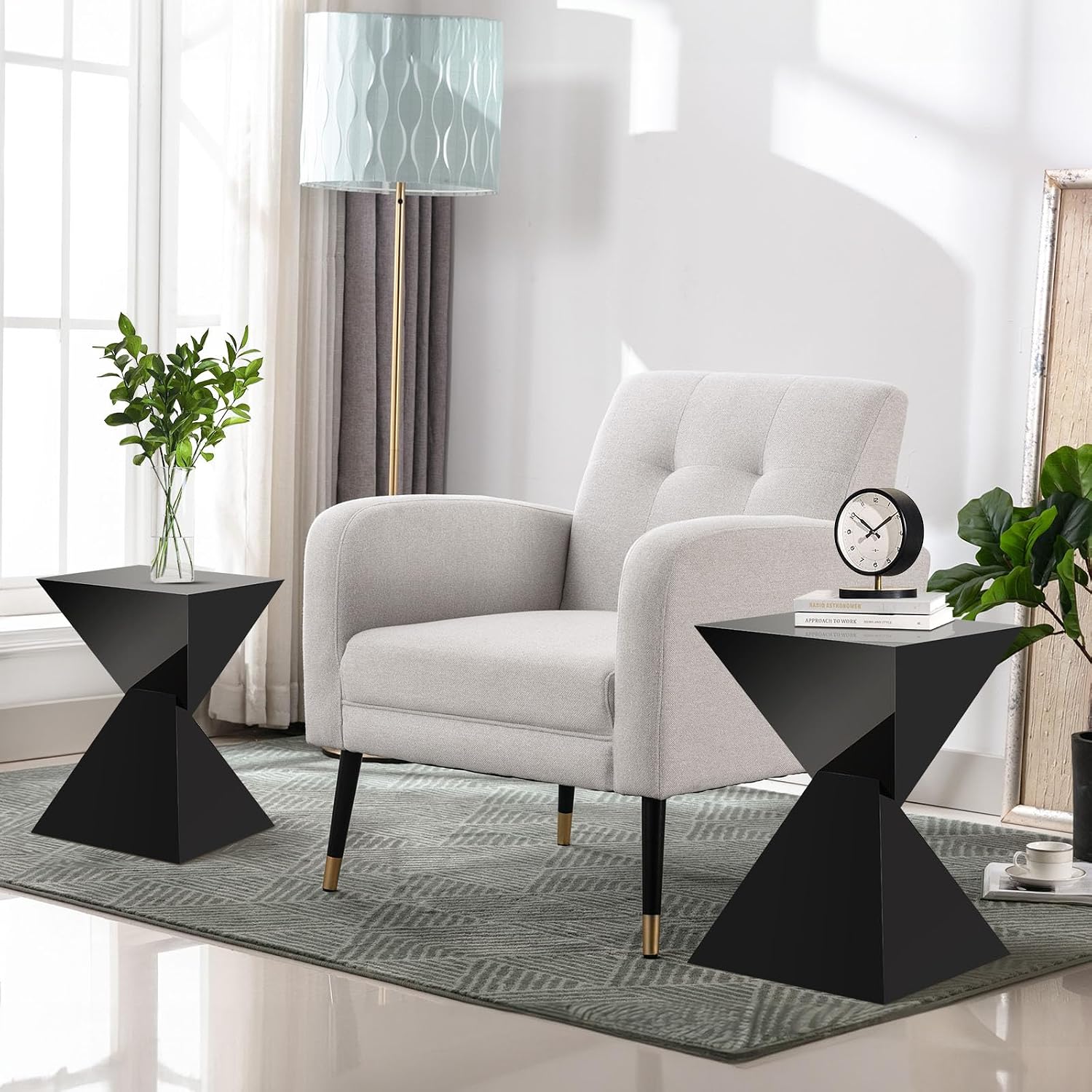 BECHAEO Black Acrylic Side Table Set of 2, Small End Tables for Small Spaces, Modern Acrylic End Tables Living Room Bedroom Nightstand with Irregular Design, Lightweight Farmhouse Outdoor Side Tables